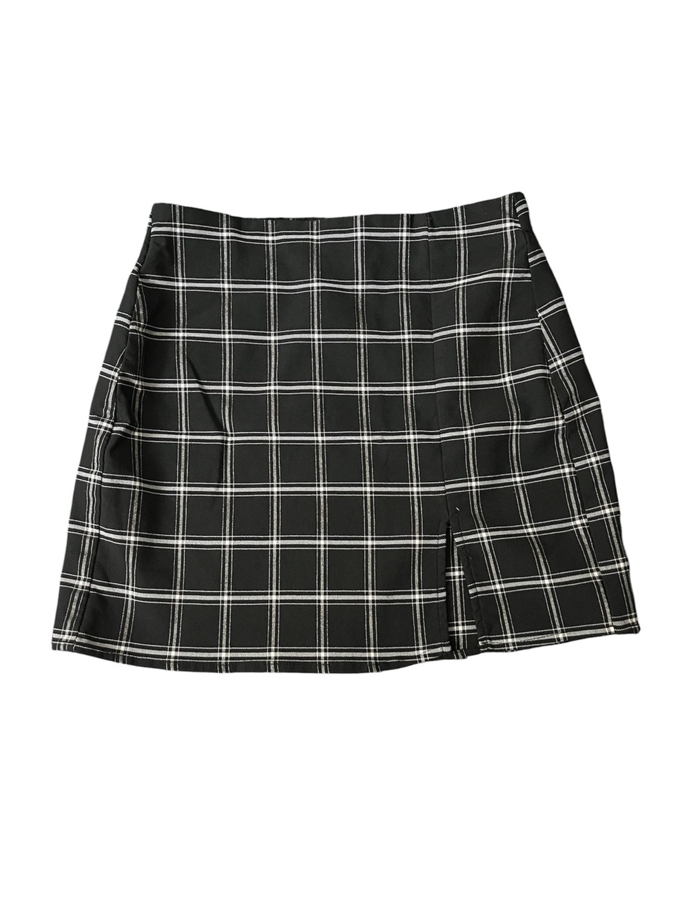 Charlotte Russe Black and White Plaid Mini Skirt with Side Slit